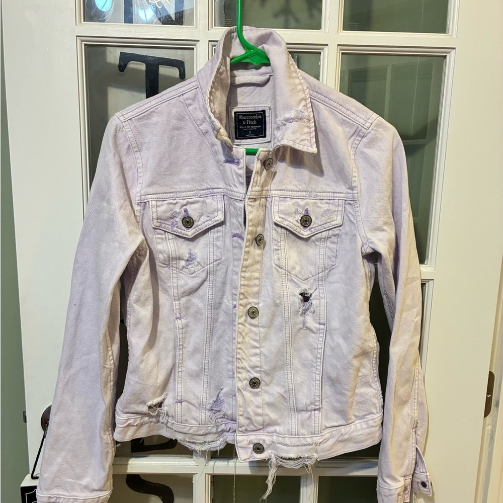 Abercrombie & Fitch Light Lavender Denim Jacket distressed small